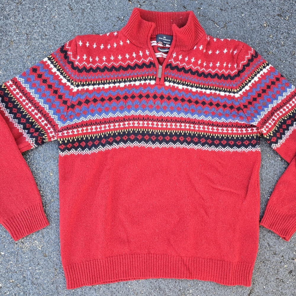 Blue Harbour Mens L Lambswool Jumper Quarter Zip Sweater Striped Knit